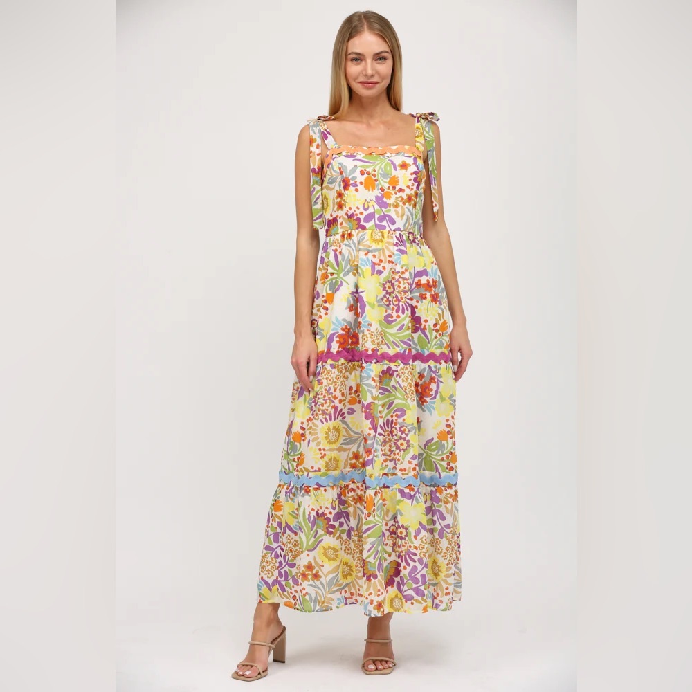 FATE Twill Tie Shoulder Floral Maxi Dress Womens Size Small